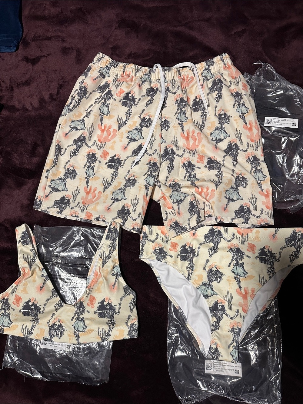 Women’s Bone Aloha Bikini Set with Matching Swim Shorts